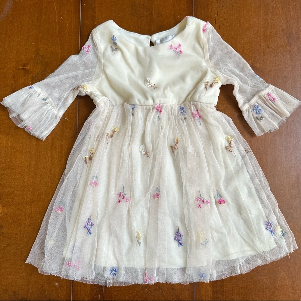 Floral Embroidered Kids Dress - Cream Size 4t -